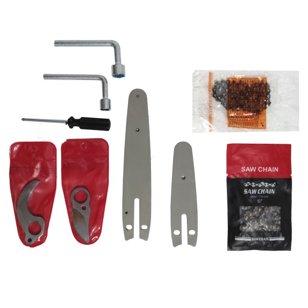 Pachet foarfeca si minidrujba cu acumulator , 36 V , 3 Ah , 2 lame + 2 lanturi + Cutite Foarfeca de rezerva