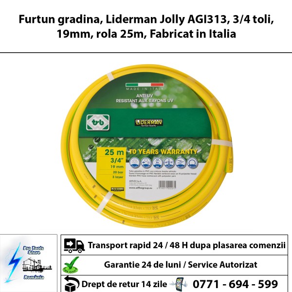 Furtun gradina, Liderman Jolly AGI313, 3/4 toli, 19mm, rola 25m, Fabricat in Italia