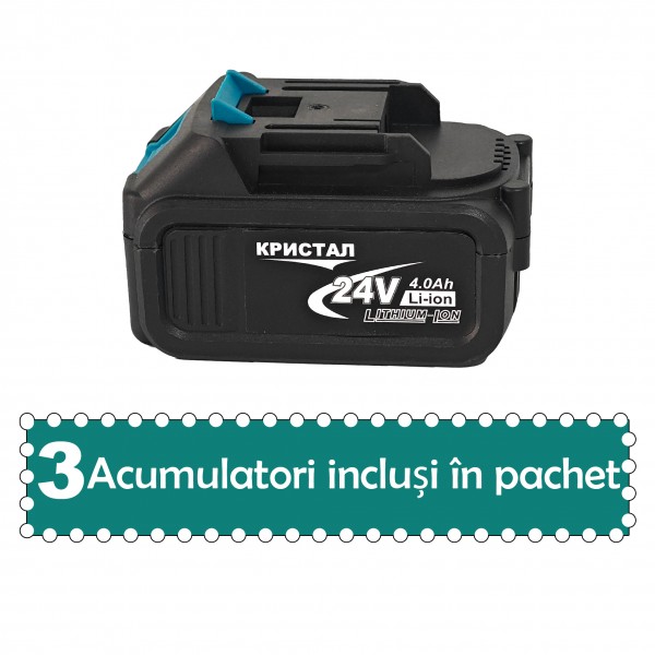 Trusa 4 piese cu acumulator, CRISTAL-Profesional, 3 acumulatori , 1 incarcator, Brushless, Model nou