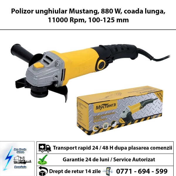 Polizor unghiular Mustang, 880 W, coada lunga, 11000 Rpm, 100-125 mm
