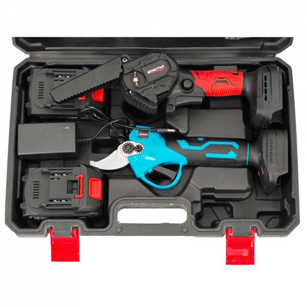 * Promo * Set foarfeca & Mini drujba cu 2 acumulatori , incarcator , accesorii incluse , 24 V , 2 Ah