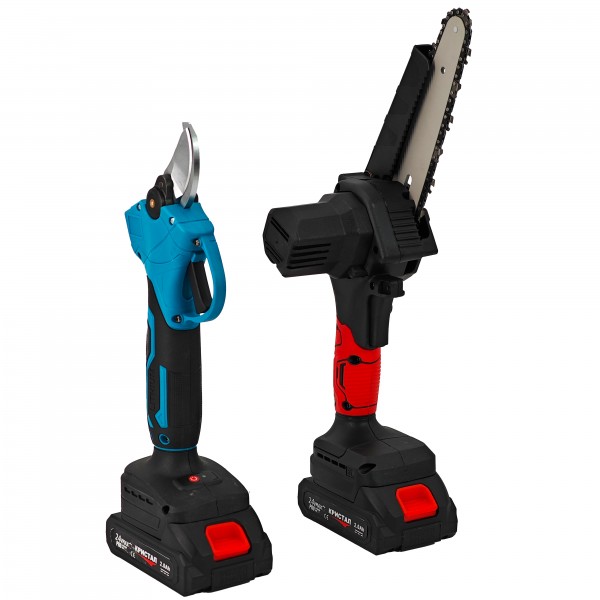 * Promo * Set foarfeca & Mini drujba cu 2 acumulatori , incarcator , accesorii incluse , 24 V , 2 Ah