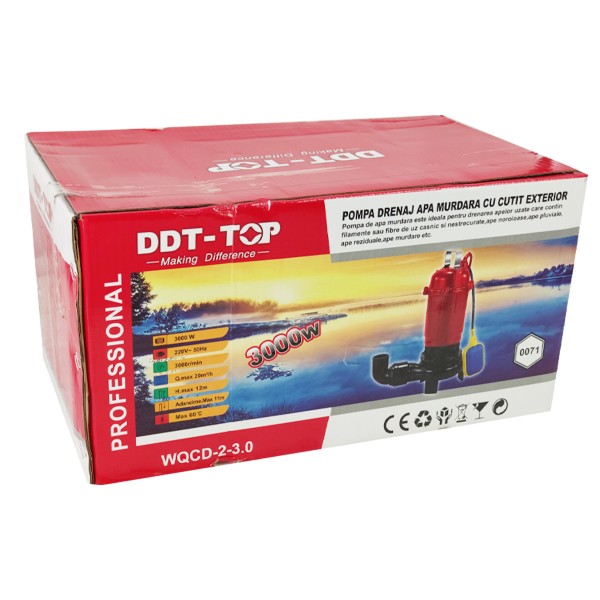 Pompa apa murdara submersibila cu cutit tocator si plutitor, DDT PROFESSIONAL, WQCD, 3000 W, max 18 m³/h