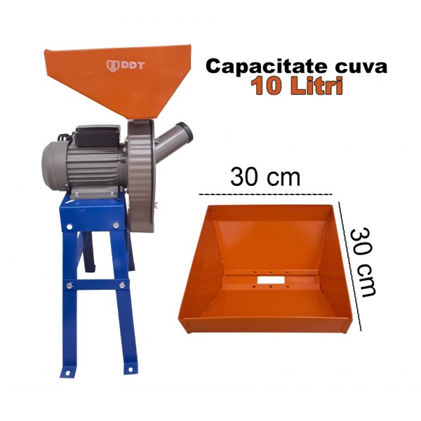 Moara electrica cu suport DDT, pentru cereala , cuva 10 Litri , 3500 W , 200 kg/h , 3000 Rpm , 20 ciocanlele , 4 site diferite marimi
