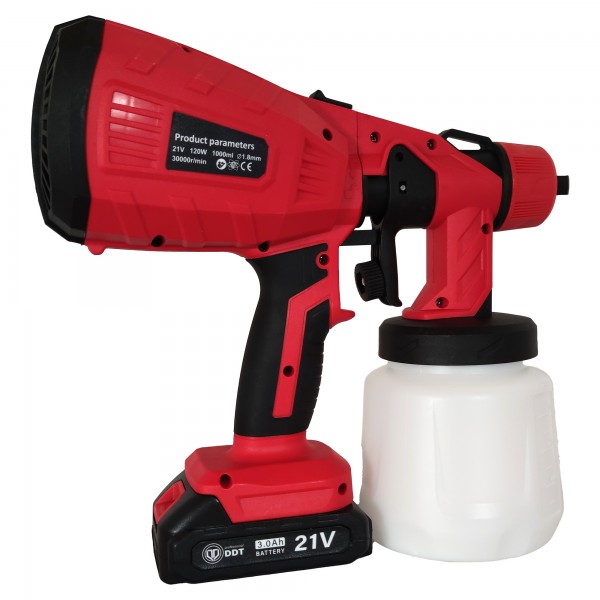 Pistol de vopsit cu acumulator , Rezervor 1000 Ml , 21 V , 3 Ah , jet reglabil , 2 acunulatori & incarcator