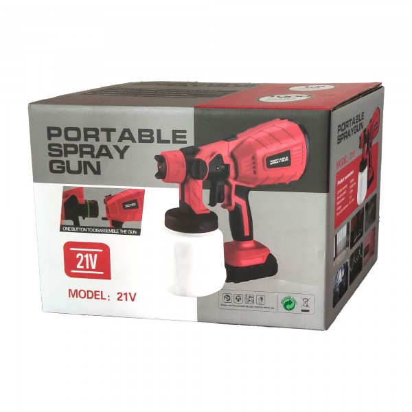 Pistol de vopsit cu acumulator , Rezervor 1000 Ml , 21 V , 3 Ah , jet reglabil , 2 acunulatori & incarcator