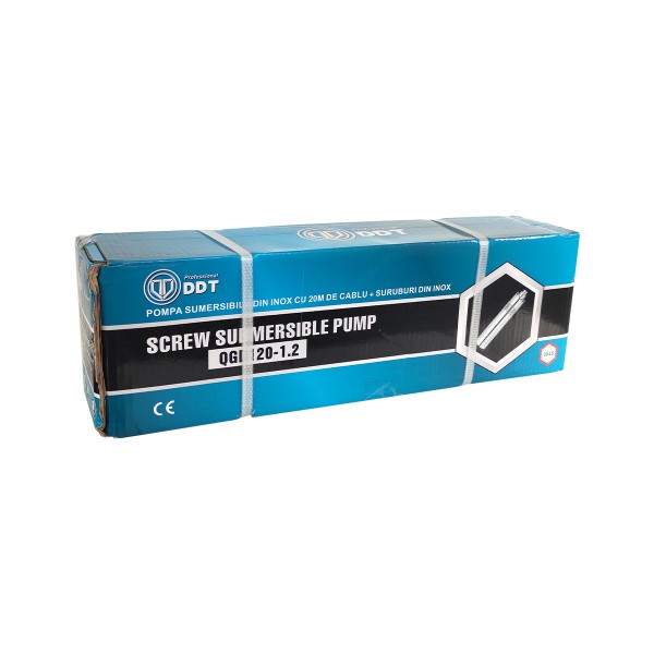 Pompa submersibila, DDT, QGD120, Inox complet, suruburi inox, sita protectie, 20 m cablu, 120 m, 3 m³/h