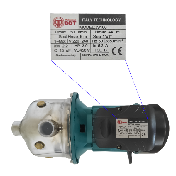 Pompa autoamorsanta de suprafata , DDT, JS100, 2200 W, 3000l/h