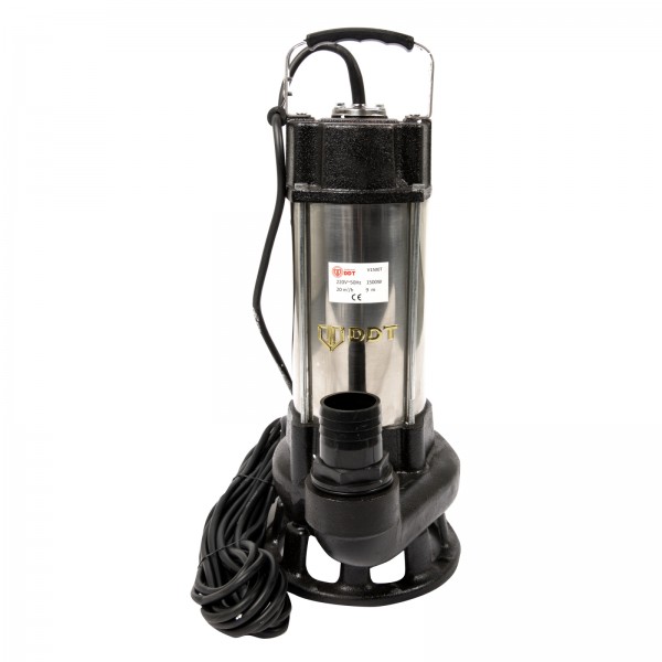 Pompa submersibila cu dublu tocator pentru apa murdara, DDT, V1500T, 1500 W, Inox + Furtun pompier, 20 metri, 2 toli