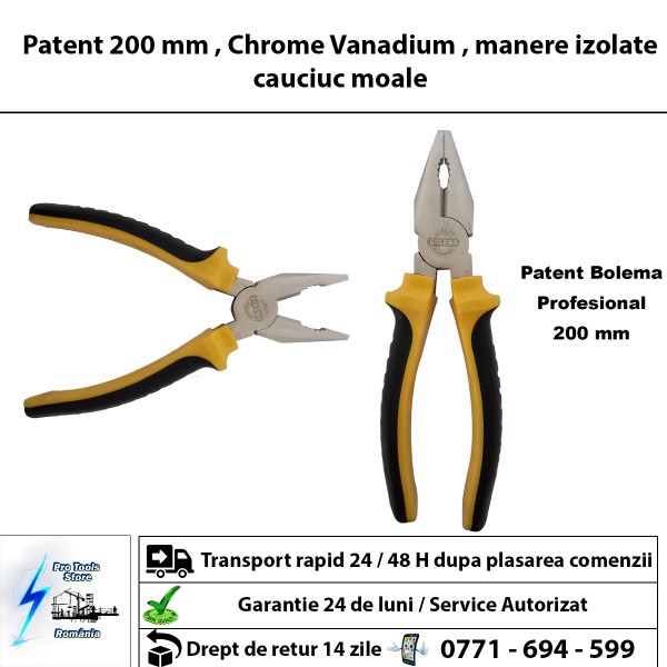 Patent 200 mm , Chrome Vanadium , manere izolate cauciuc moale