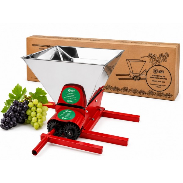 Zdrobitor manual pentru struguri și fructe DDT HGP-50S, cuvă inox, capacitate 300 kg/h, acționare manuală