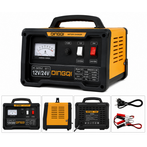 Redresor auto DINGQI 12V/24V, 1000W – Încărcător profesional pentru baterii auto 30–600Ah, curent maxim 70A