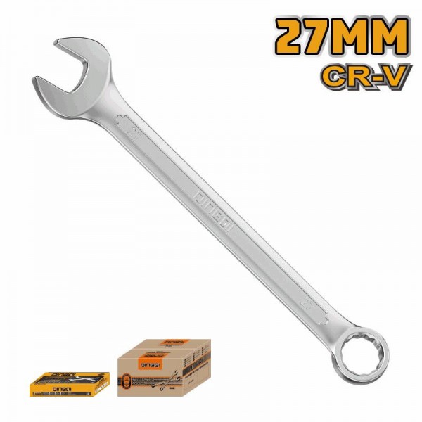 Cheie combinată 27 mm DINGQI Cr-V – Cheie fixă și inelară din oțel Crom Vanadiu, finisaj cromat