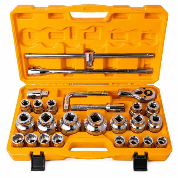 Set Chei Tubulare de Impact Hexagonale DINGQI 26 Piese, 21–65 mm, CR-MO, Antrenare 3/4" și 1"