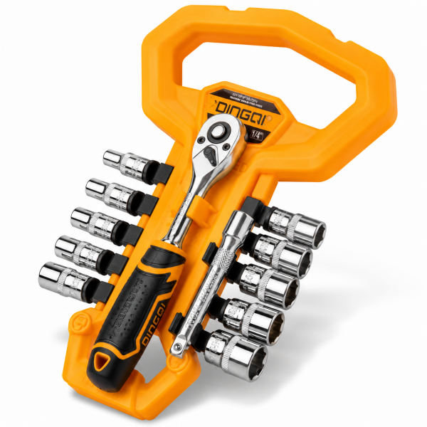 Set Chei Tubulare DINGQI 12 Piese, 1/4", CR-V – Trusă Profesională cu Tubulare și Accesorii