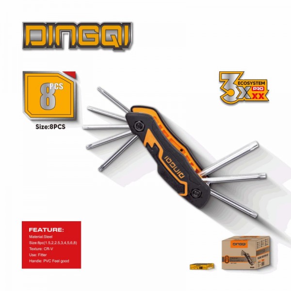 Set chei hexagonale (Imbus) DINGQI 8 piese 1.5–8 mm Cr-V – Oțel Crom Vanadiu, suport inclus