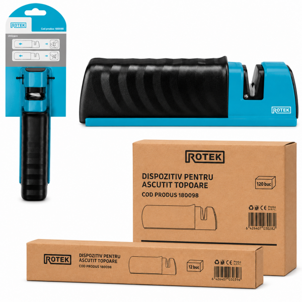 Dispozitiv pentru Ascuțit Topoare ROTEK, Unghi de Ascuțire Presetat, Mâner Ergonomic, Utilizare Manuală