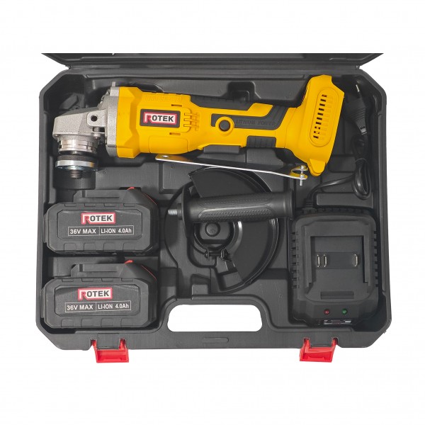 Polizor Unghiular (Flex) ROTEK cu 2 Acumulatori 36V 4Ah, Disc 125 mm, 8500 RPM, Încărcător și Valiză Transport