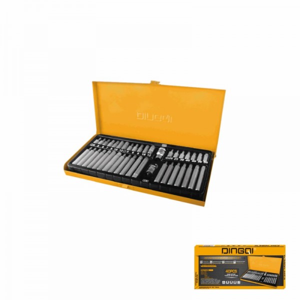 Trusă Biți DINGQI 40 Piese HEX, SPLINE și TORX, CR-V – Adaptoare 1/2" și 3/8", Biți 30 și 75 mm Trusă Biți DINGQI 40 Piese HEX, SPLINE și TORX, CR-V – Adaptoare 1/2" și 3/8", Biți 30 și 75 mm