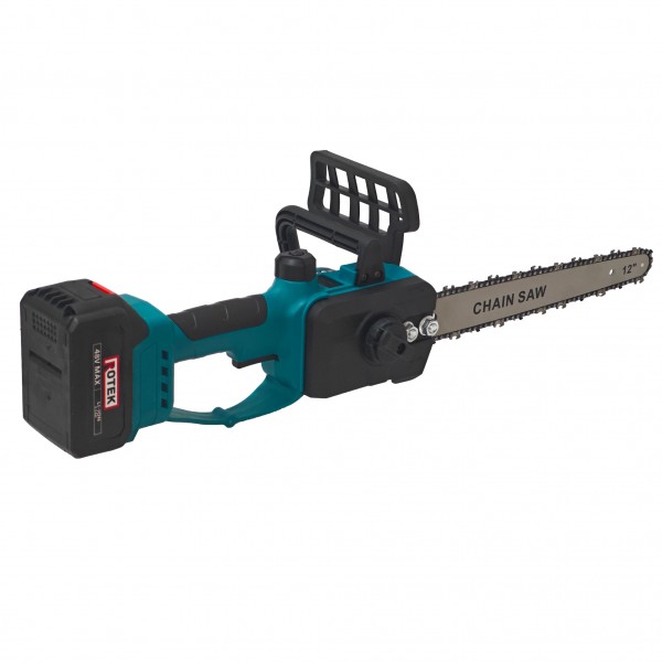 Drujbă Electrică ROTEK 12 Inch cu 2 Acumulatori Li-Ion 48V, Lamă 12", 1 Lanț și Încărcător – Fierăstrău Electric cu Acumulator