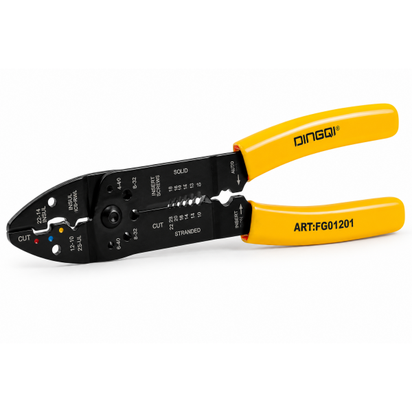 Clește Profesional DINGQI 2 în 1 pentru Dezizolat și Tăiat Cabluri, 8.5" (215 mm), Multifuncțional