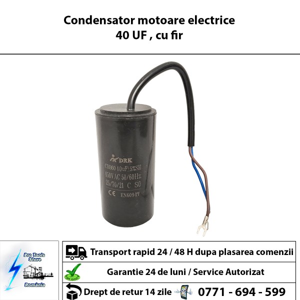 Condensator motoare electrice 40 UF , cu fir