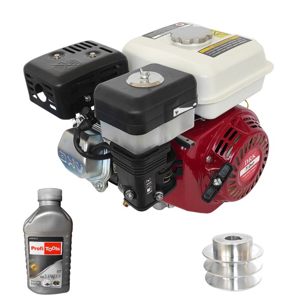 Motor 4 timpi fulie 80/20 universal + Ulei 600 Ml , DRK GX200 (170F), 7CP, ax cilindric cu pana 20mm