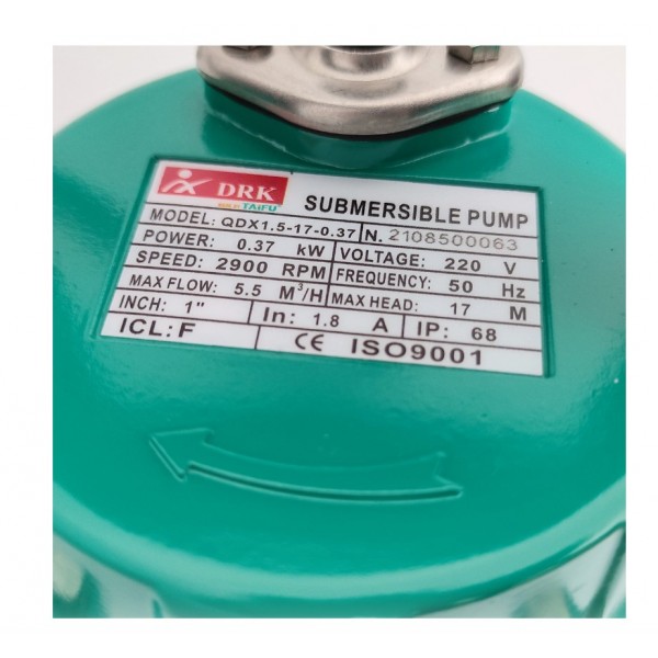 Pompa submersibila Taifu DRK QDX 1.5-17-0.37, 370 W, Aspiratie 17 Mt , Bobinaj cupru 100%