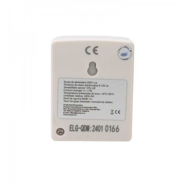 Detector monoxid de carbon 220V/AC; 9-12V/CC