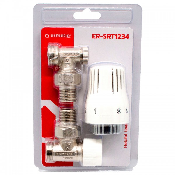 Set Termostatic pentru Radiator Eurocon 1/2" x 3/4" – Robinet Tur, Robinet Retur și Cap Termostatic, Everpro