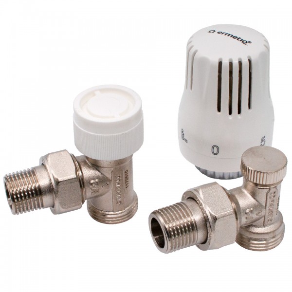 Set Termostatic pentru Radiator Eurocon 1/2" x 3/4" – Robinet Tur, Robinet Retur și Cap Termostatic, Everpro