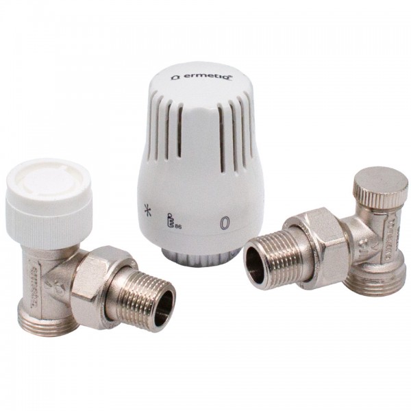 Set Termostatic pentru Radiator Eurocon 1/2" x 3/4" – Robinet Tur, Robinet Retur și Cap Termostatic, Everpro