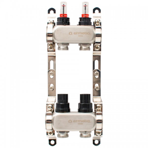 Distribuitor inox izolat cu debitmetre 2 cai 1x3/4"