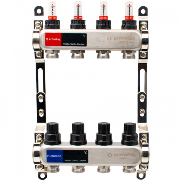 Distribuitor inox izolat cu debitmetre 4 cai 1x3/4"