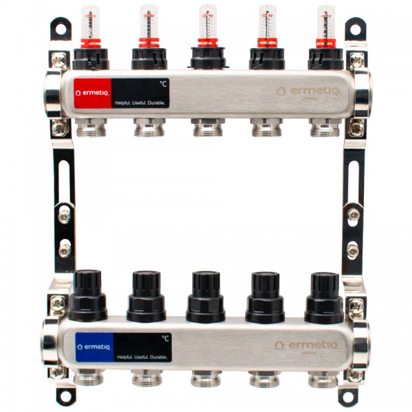 Distribuitor inox izolat cu debitmetre 5 cai 1x3/4" Distribuitor inox izolat cu debitmetre 5 cai 1x3/4"