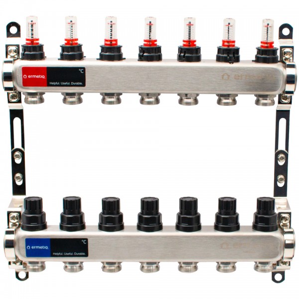 Distribuitor inox izolat cu debitmetre 7 cai 1x3/4" Distribuitor inox izolat cu debitmetre 7 cai 1x3/4"