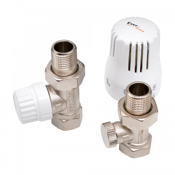 Set Termostatic pentru Radiator în Linie 1/2" – Robinet Tur, Robinet Retur și Cap Termostatic, Everpro