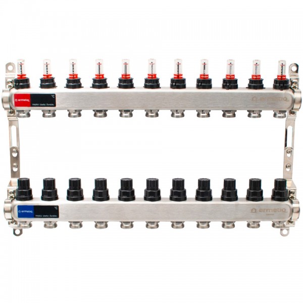 Distribuitor inox izolat cu debitmetre 11 cai 1x3/4" Distribuitor inox izolat cu debitmetre 11 cai 1x3/4"