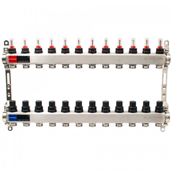 Distribuitor inox izolat cu debitmetre 12 cai 1x3/4" Distribuitor inox izolat cu debitmetre 12 cai 1x3/4"
