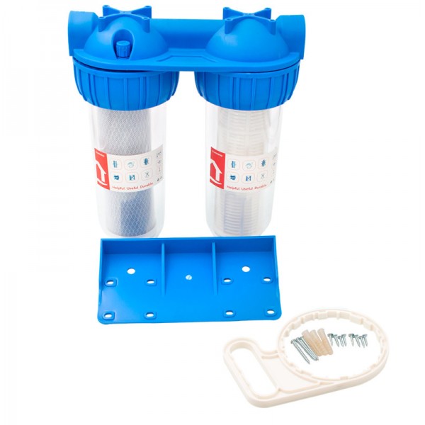 Filtru apa dublu cu sita/carbune 2x3/4"x10" , EWY-2F34/10