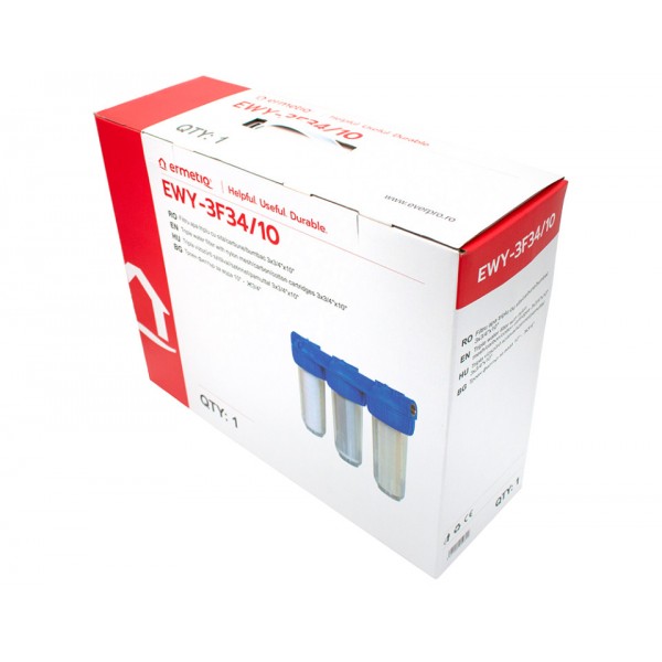 Filtru apa triplu cu carbune/bumbac/sita 3x1"x10" , EWY-3F11/10