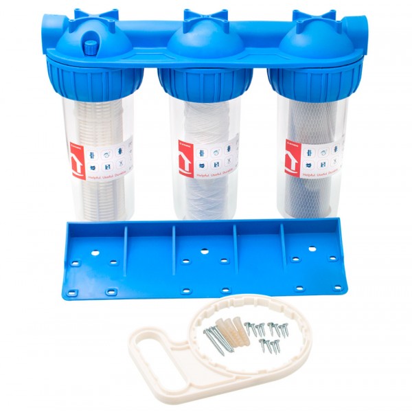Filtru apa triplu cu carbune/bumbac/sita 3x1"x10" , EWY-3F11/10