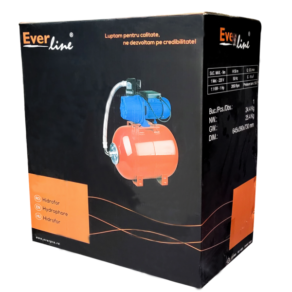 Hidrofor 24 litri , pompa fonta , 800 w , absorbtie max 9 Mt , refulare 50 Mt