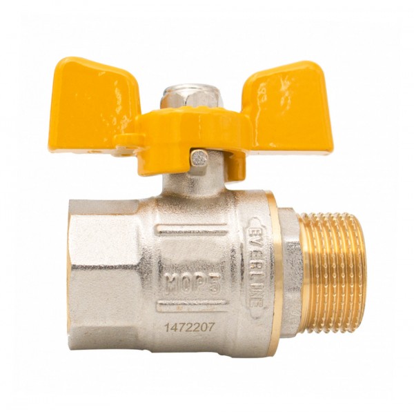 Robinet de Gaz Everpro 1" MF (Filet Interior–Exterior) din Alamă Nichelată, Mâner Tip Fluture, pentru Instalații Gaz