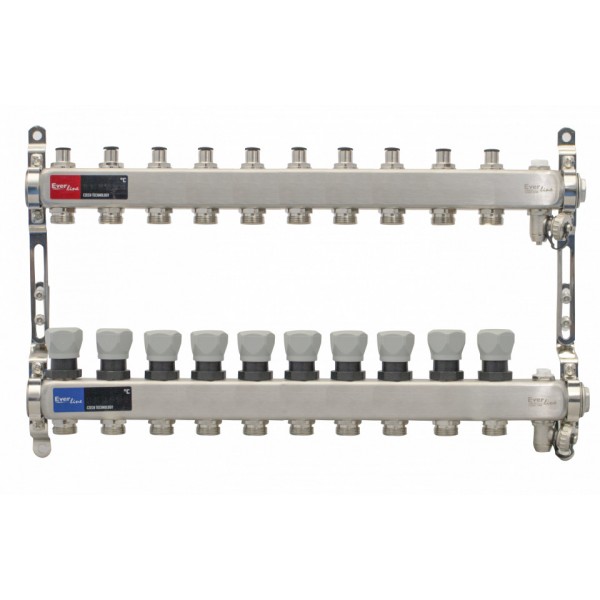 Set distribuitor INOX cu aerisitor manual si robinet de golire 1" - 10 cai