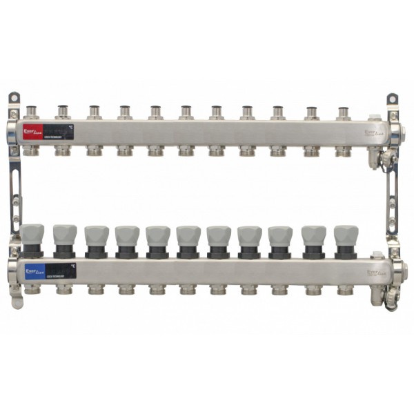 Set distribuitor INOX cu aerisitor manual si robinet de golire 1" - 11 cai