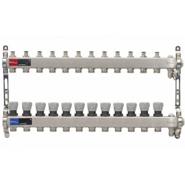 Set distribuitor INOX cu aerisitor manual si robinet de golire 1" - 12 cai