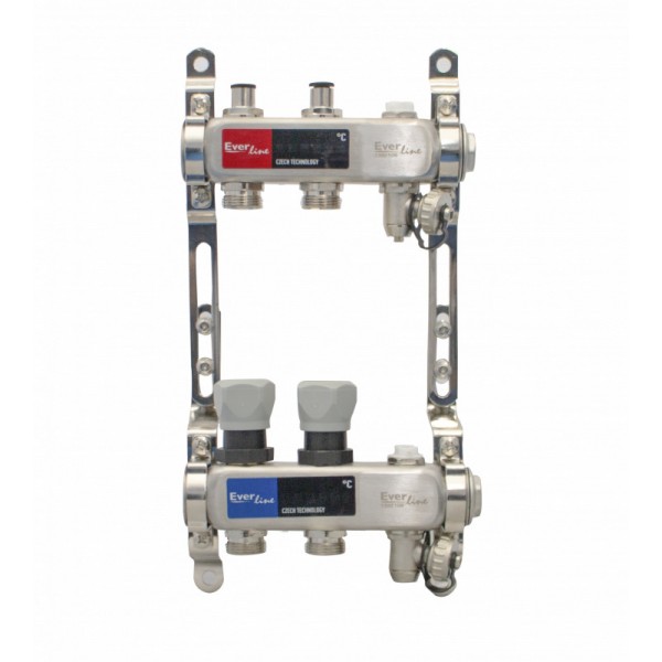 Set distribuitor INOX cu aerisitor manual si robinet de golire 1" - 2 cai