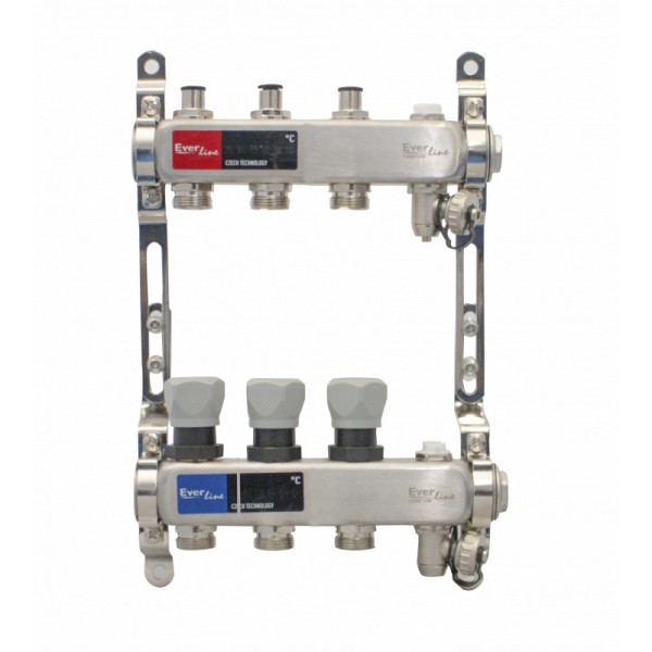 Set distribuitor INOX cu aerisitor manual si robinet de golire 1" - 3 cai