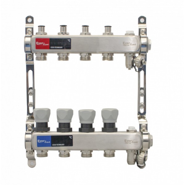 Set distribuitor INOX cu aerisitor manual si robinet de golire 1" - 4 cai